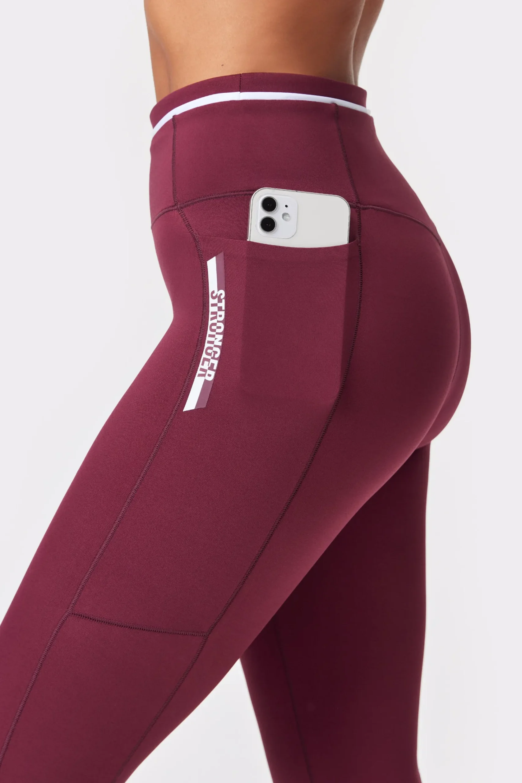 Discount STRONGER Logo Pocket Leggings Maroon Banner