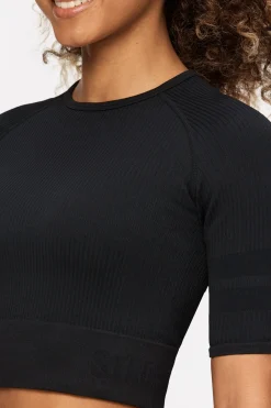 Discount STRONGER Rib Seamless Cropped T-shirt Black