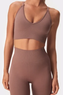 Fashion STRONGER Seamless V-Neck Sport bh Nutmeg