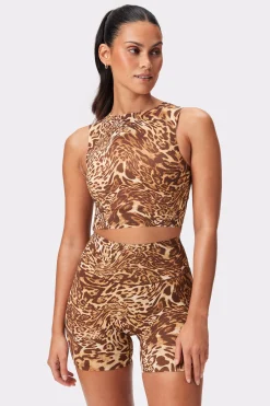 Clearance STRONGER Sleek Crop Top Distorted Leopard Print