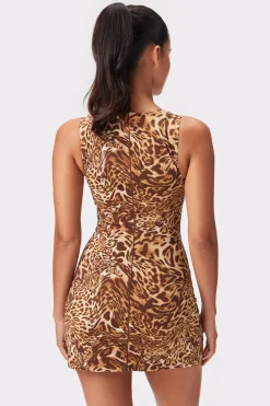 Outlet STRONGER Sleek Mini Court Jurk Distorted Leopard Print