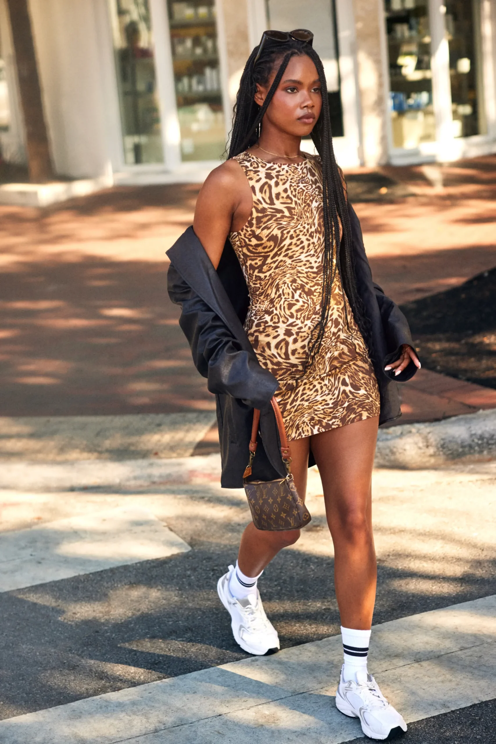 Outlet STRONGER Sleek Mini Court Jurk Distorted Leopard Print