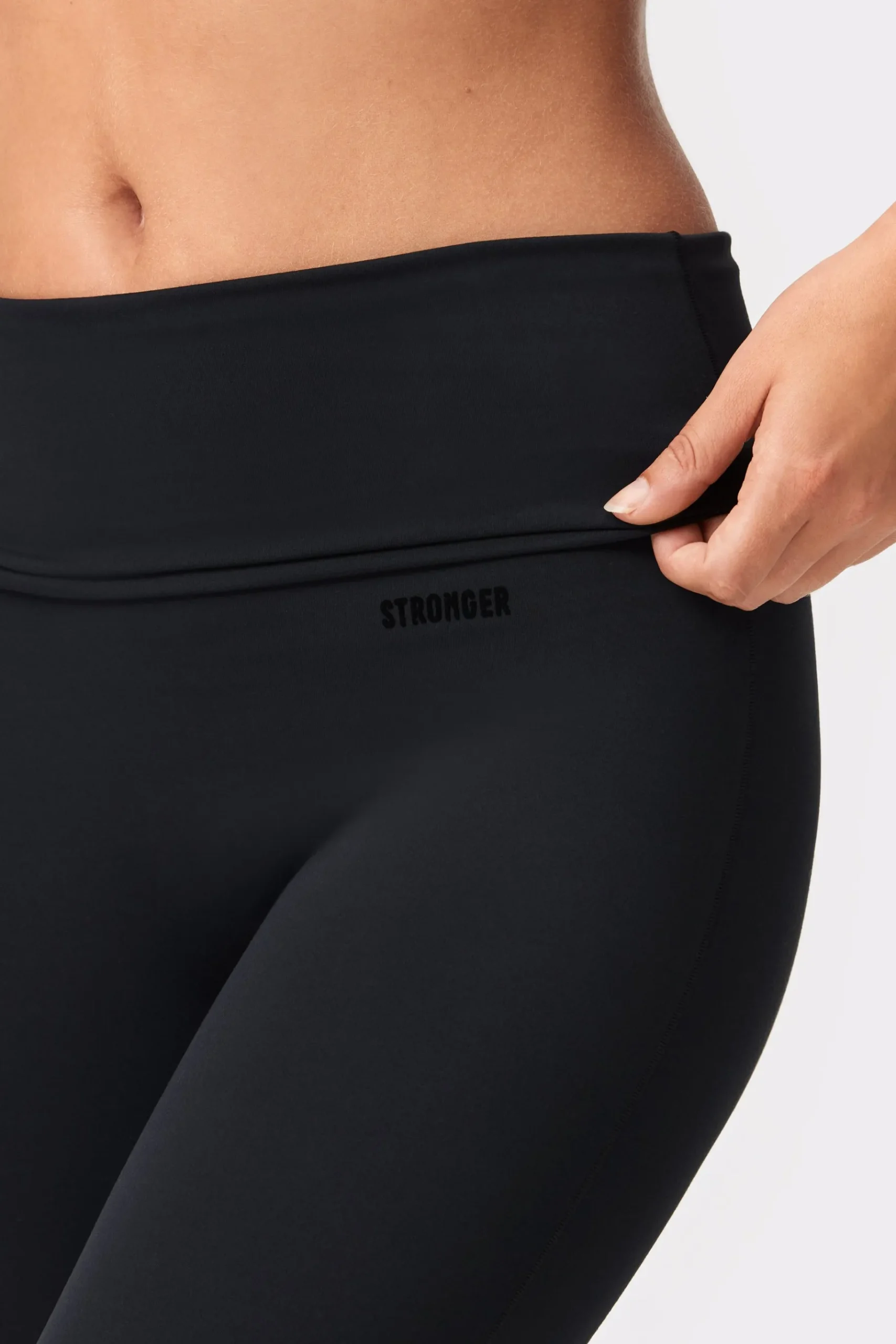 Fashion STRONGER Soft Fold Over Capri Legging Black