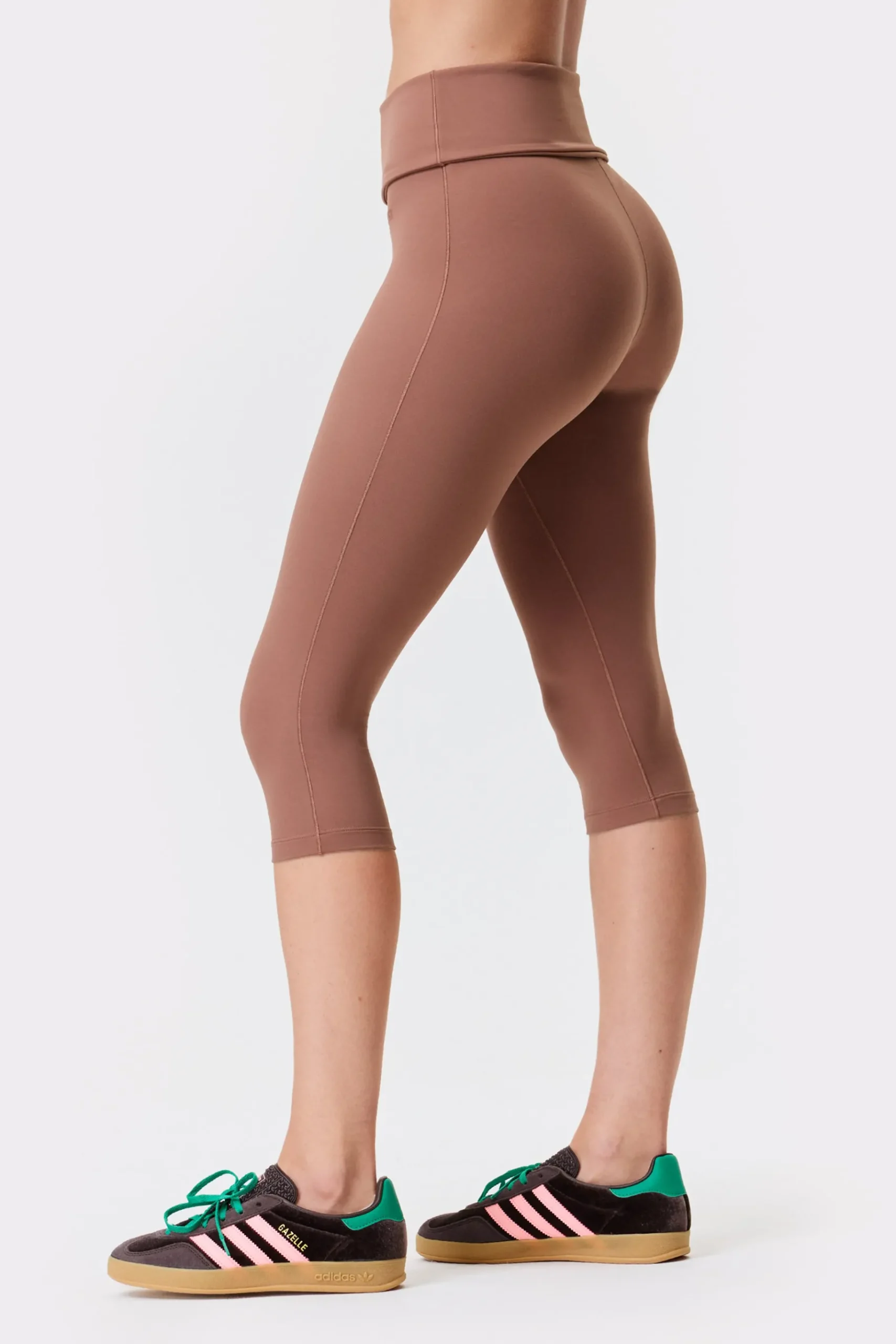 Clearance STRONGER Soft Fold Over Capri Legging Nutmeg