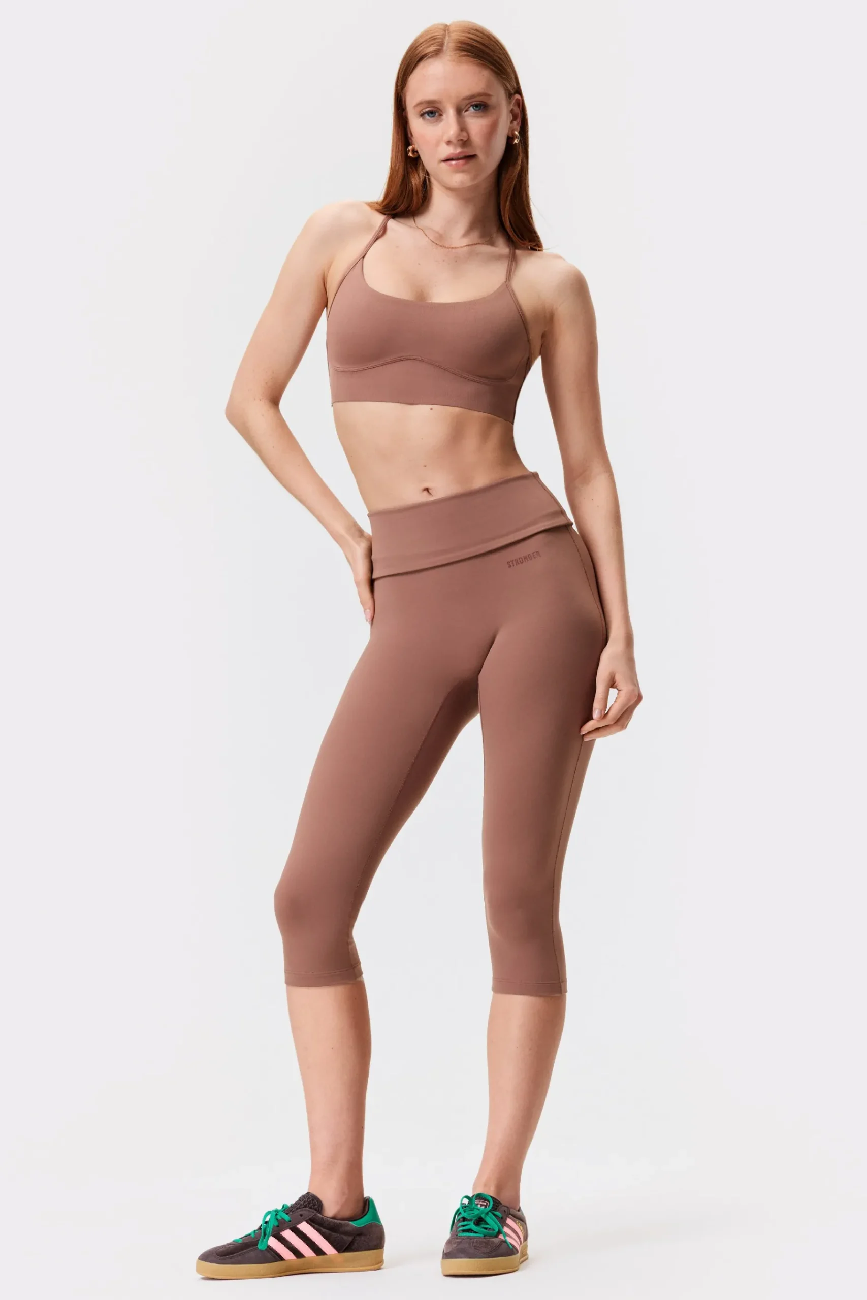 Clearance STRONGER Soft Fold Over Capri Legging Nutmeg