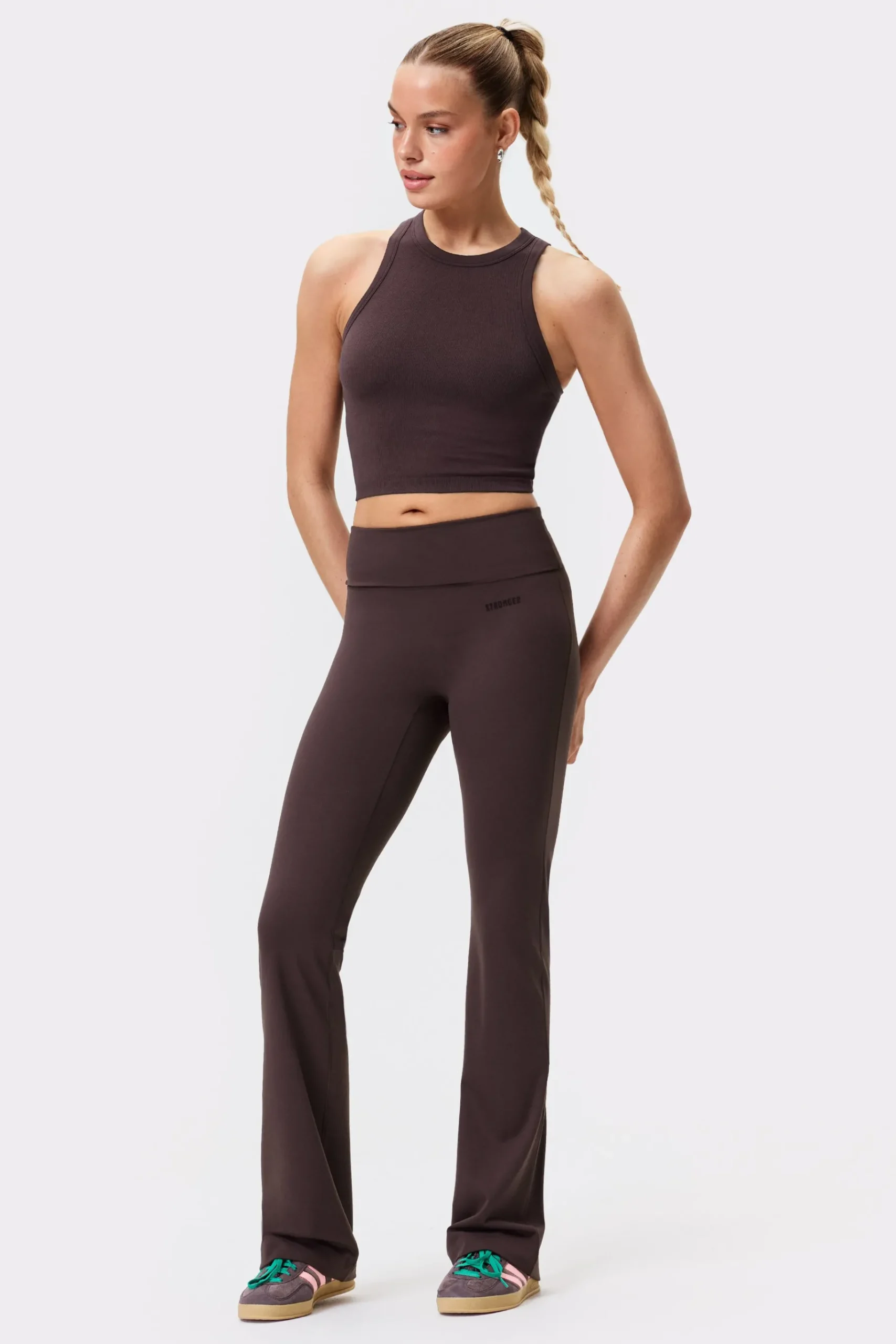 Hot STRONGER Soft Fold Over Flared Legging Black Coffee