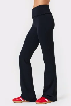 New STRONGER Soft Fold Over Flared Legging Black