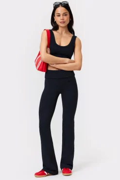 New STRONGER Soft Fold Over Flared Legging Black