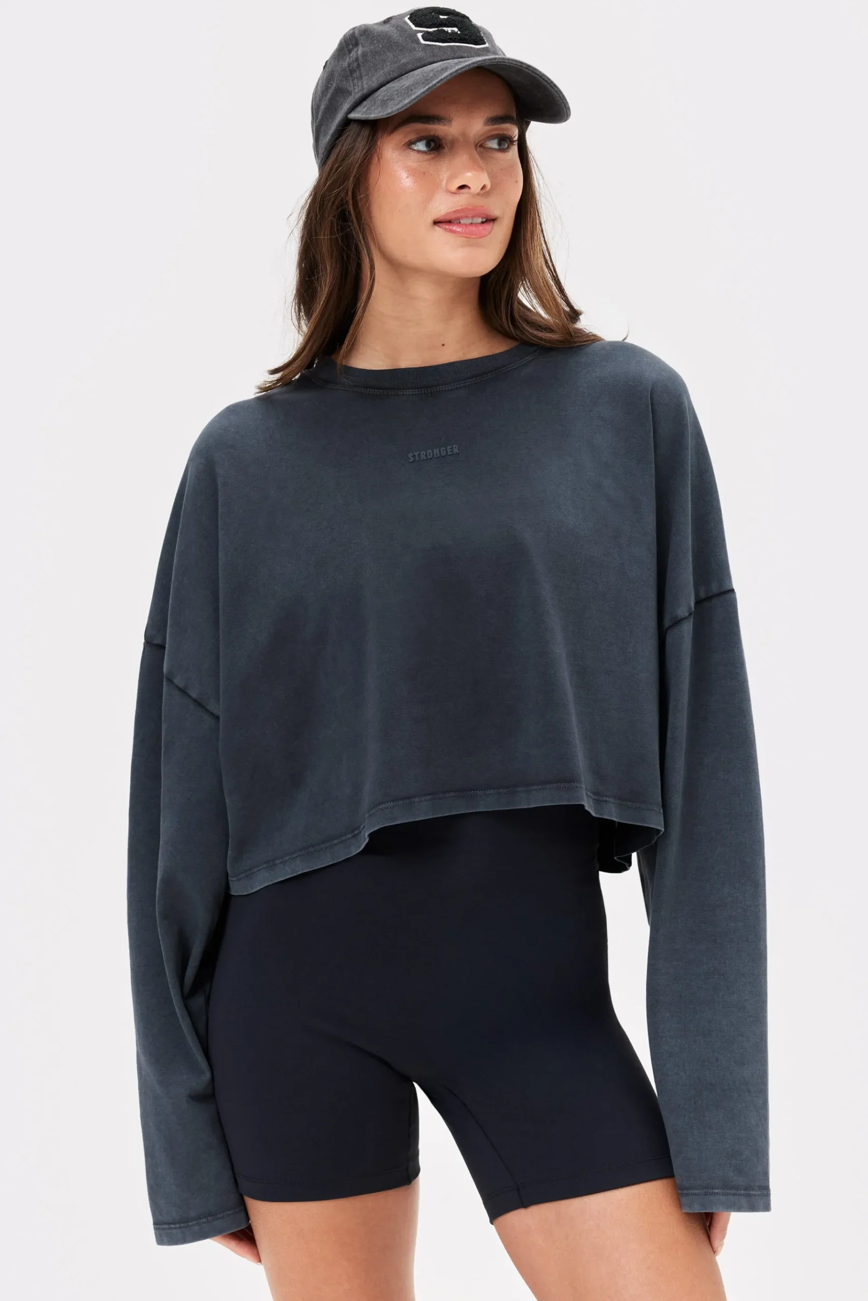 Outlet STRONGER Washed Cropped Long Sleeve Black