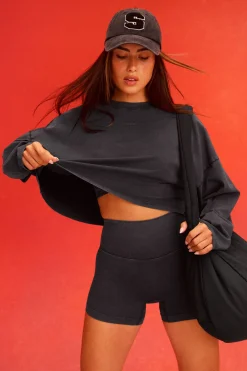 Outlet STRONGER Washed Cropped Long Sleeve Black